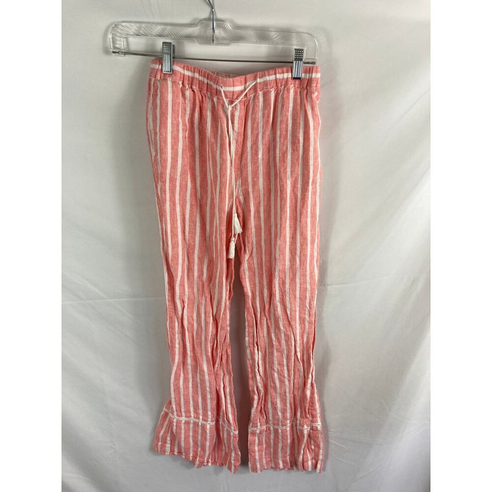 C&C California Linen Stripe Flare Pants Pink White Size XS
